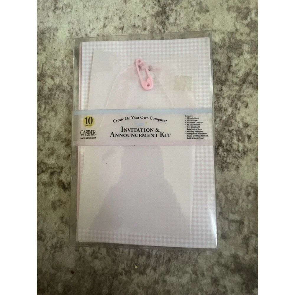 Gartner Baby Announcement Kit Pink Set of 10 Pink Gingham Print Your Own
